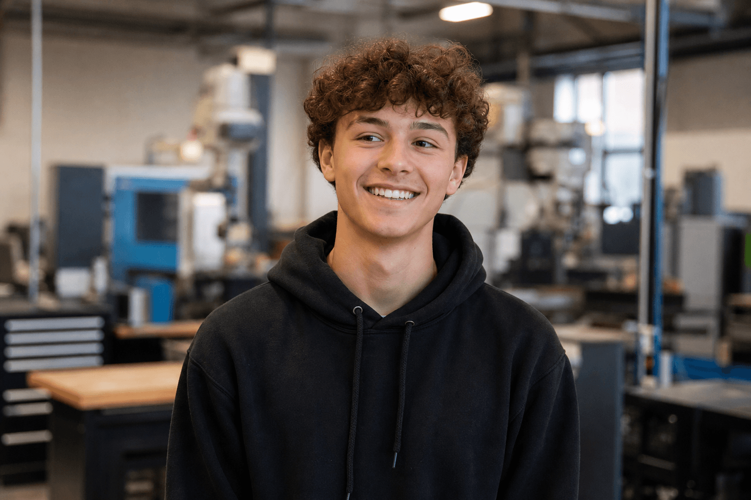 A Pickaway County student in a local manufacturing workshop