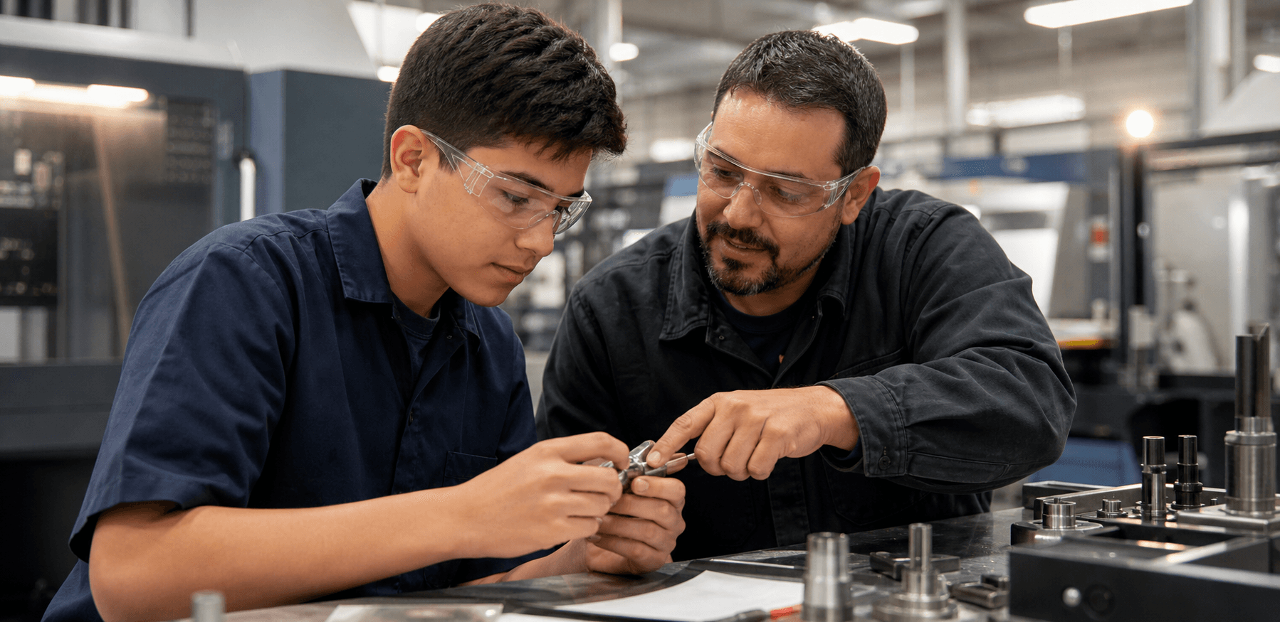 A manufacturing mentor and student working together